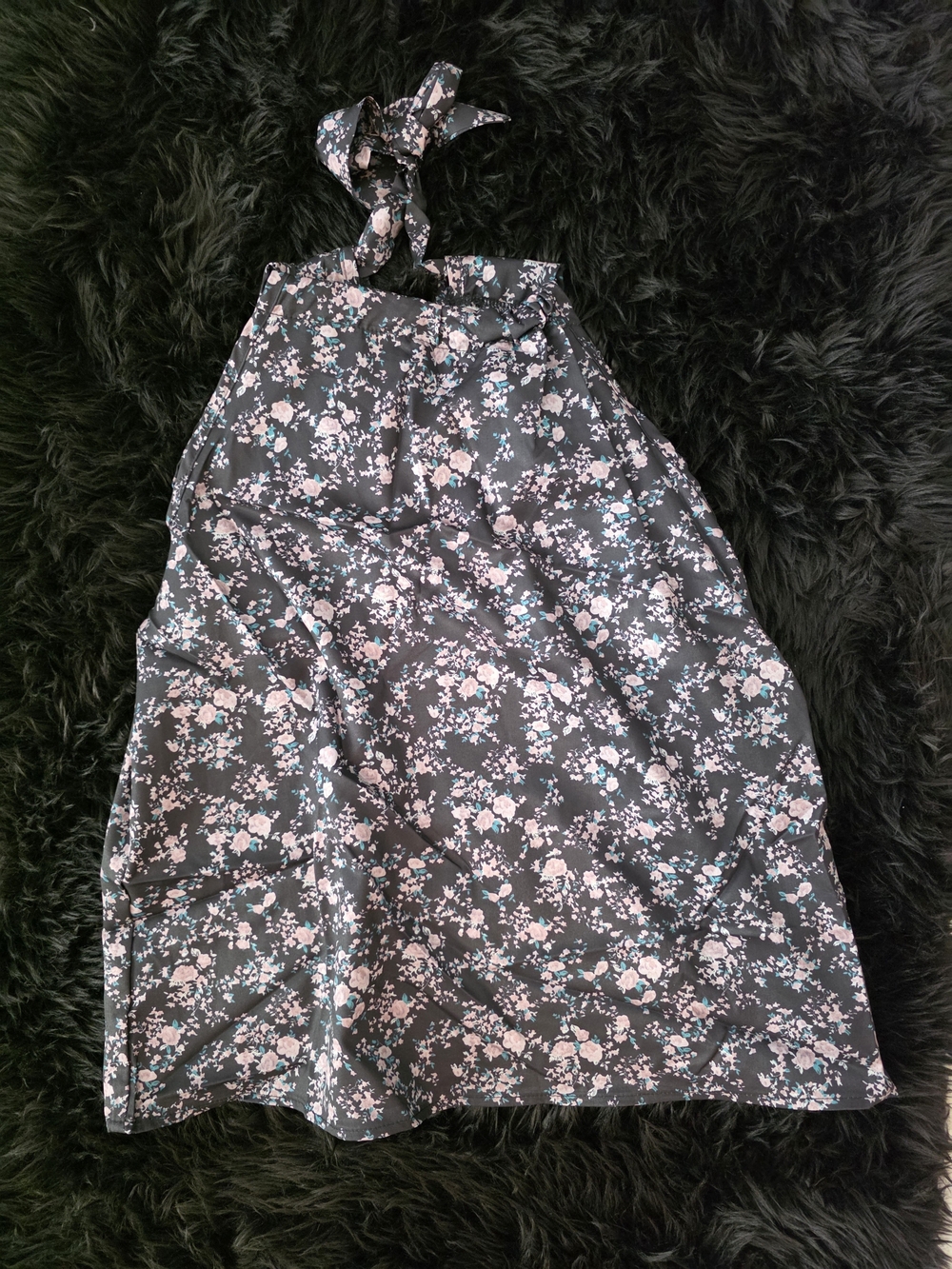 Black Floral Halter Top with Pink Floral Pattern